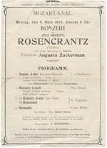 Konzert vo Josef Meredith Rosencrantz unter gutiger Mitwirkung der Pianistin Fraulein Augusta Zuckerman